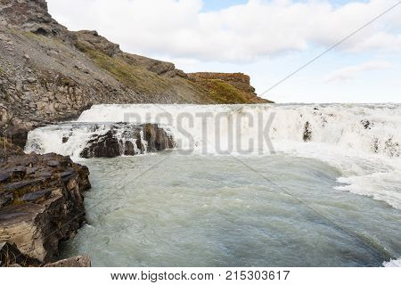 View Of Rapids Of Gullfoss Waterfall In Canyon