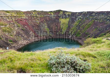 Old Volcanic Crater With Kerith Lake In Iceland