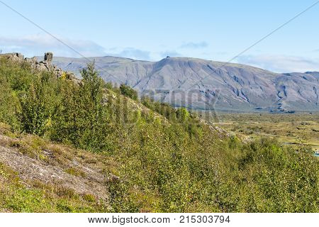 Green Mountain Slope Of Valley In Thingvellir