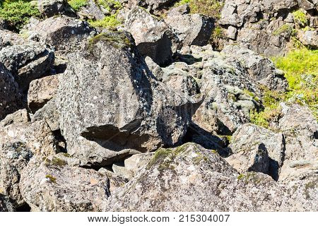 Boulder In Almannagja Fault In Thingvellir Park