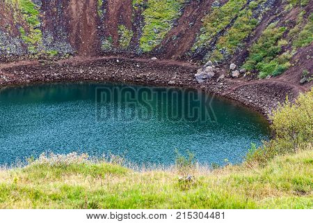 Pool Of Kerid Lake In Volcanic Crater In Iceland