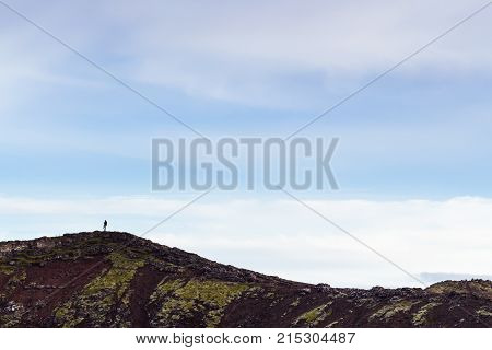 Blue Evening Sky Over Edge Of Volcanic Crater