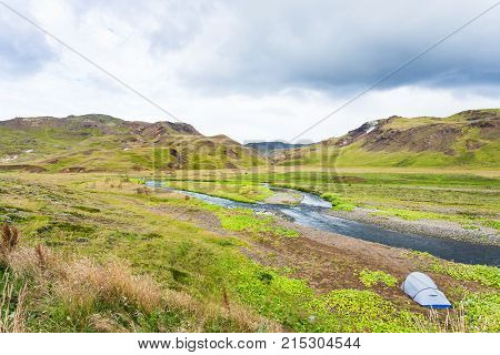 Tent In Valley Of Varma River In Hveragerdi