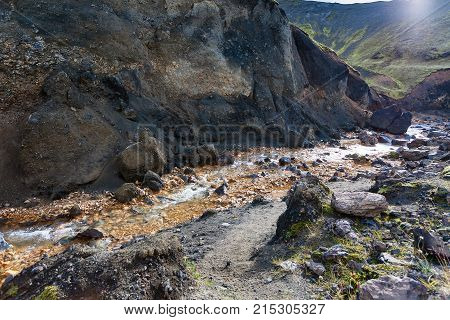 Brook In Gorge In Landmannalaugar In Iceland