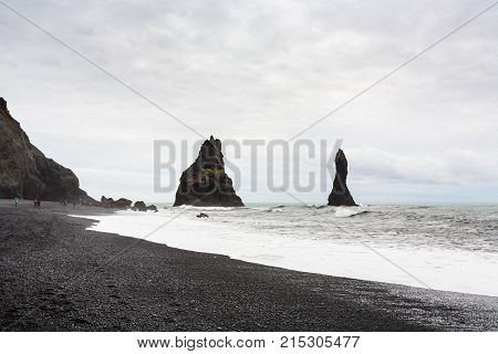 Reynisfjara Beach With Reynisdrangar Basalt Rocks