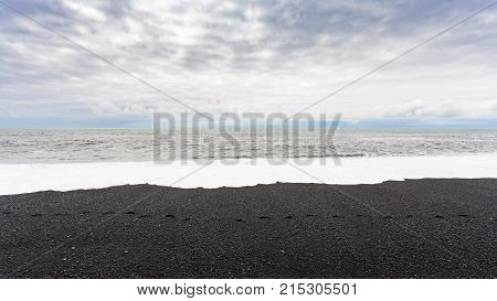 Ocean Surf On Reynisfjara Black Sand Beach