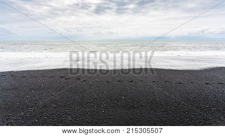 Ocean Waves On Reynisfjara Black Sand Beach