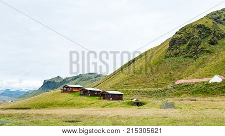 Wooden Houses In Vik I Myrdal Village In Iceland