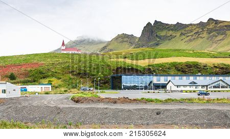 Apartments And Church In Vik In Iceland