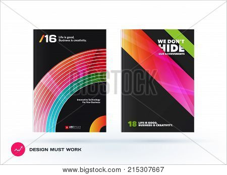 Design of business vector template, brochure, abstract annual report, cover modern layout, flyer in A4 with olourful round circle blend effect, abstract lines for finance, teamwork with background.