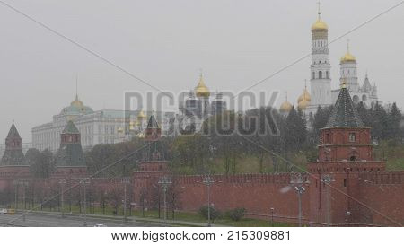 Moscow Russian Federation. The Moscow Kremlin In Moving Along The Wall