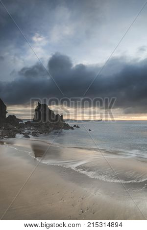 Stunning, Vibrant Sunrise Landscape Image Of Barafundle Bay On Pembrokeshire Coast In Wales