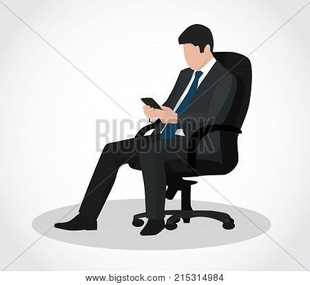 Business man sitting in an armchair in an armchair with a tablet