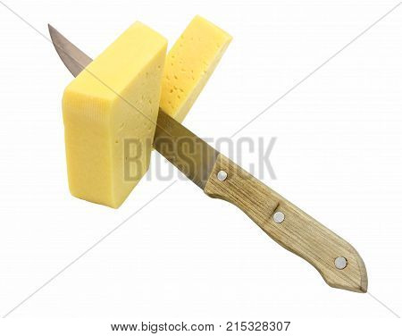 Cheese Whith Knife On The White Background