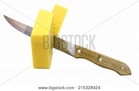 Cheese Whith Knife On The White Background