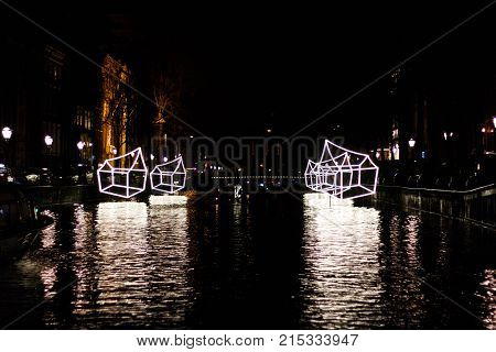 Amsterdam Netherlands - January 14 2017: Illuminated houses (