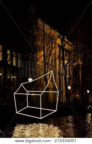 Amsterdam Netherlands - January 14 2017: Illuminated houses (