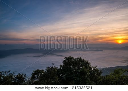 Dawn of Sea Mist on the top of Sierra Doi Samer-Dao Nan Northern of Thailand