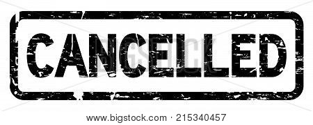 Grunge black cancelled square rubber seal stamp on white background