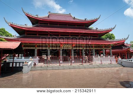 Semarang, Indonesia - October 2017: View of Sam Poo Kong temple in Semarang Indonesia. Sam Poo Kong temple is a massive Chinese temple in Semarang and a landmark visited by tourists.