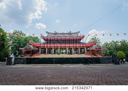 Semarang, Indonesia - October 2017: View of Sam Poo Kong temple in Semarang Indonesia. Sam Poo Kong temple is a massive Chinese temple in Semarang and a landmark visited by tourists.