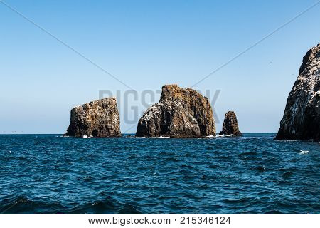 Formations of volcanic rock at East Anacapa Island in Channel Islands National Park off the coast from Ventura, California.
