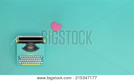 typewriter with heart on valentines day on the table colorful in front of lovely wall picture for copy space minimal fruit and object concept pastel colorful lovely picture art