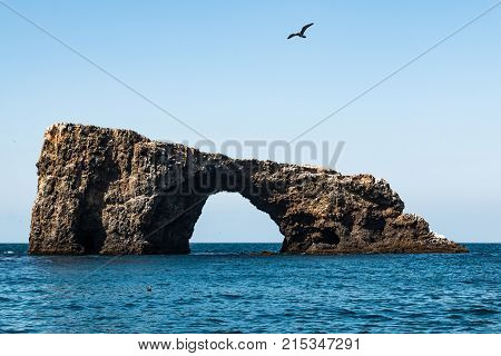 Arch rock, natural bridge at Anacapa Island in Channel Islands National  Park off the coast of Ventura, California.