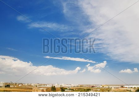 Suburbs of Kairouan city Tunisia. Panorama view from above.