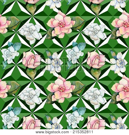 Wildflower gardenia flower pattern in a watercolor style. Full name of the plant: gardenia . Aquarelle wild flower for background, texture, wrapper pattern, frame or border.