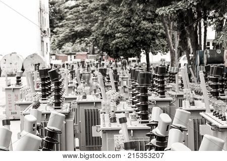 Transformer On The Concrete Floor.
