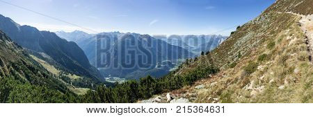 Mountains and peaks landscape natural environment. Hiking in the alps. Tirol Austria Europe