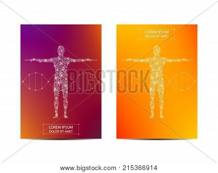 Cover or poster design with human body, scientific and technological concept, vector illustration
