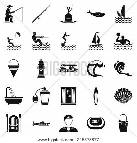 Aquatic icons set. Simple set of 25 aquatic vector icons for web isolated on white background
