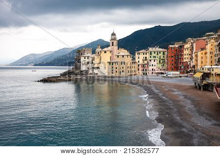 The little village of Camoglie near Genua in the Ligury region of northern Italy on a cloudy day