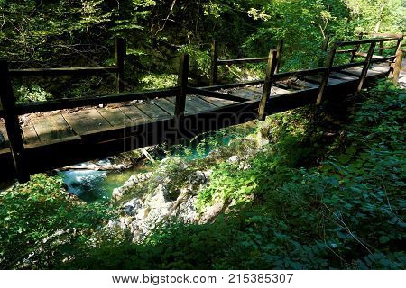 Wooden bridge over the Vintgar Gorge Slovenia