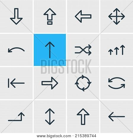 Vector Illustration Of 16 Direction Outline Icons. Editable Set Of Randomize, Undo, Up Elements.