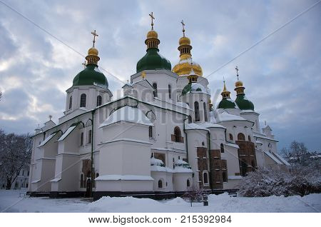St. Sophia Cathedral in Kiev. A monument of ancient architecture on a winter day. snowy weather