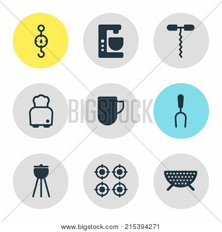 Vector Illustration Of 9 Cooking Icons. Editable Set Of Bread, Steelyard, Tea Cup And Other Elements.
