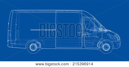 Concept car. Vector rendering of 3d. Wire-frame style. The layers of visible and invisible lines are separated