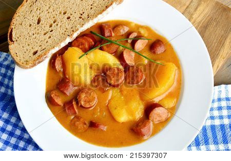 Potato Goulash with Sausage (German name is kartoffel wurst gulasch)