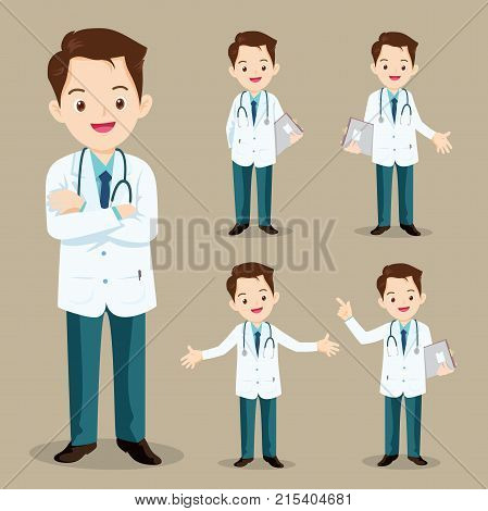 Smart Doctor Presenting In Various Action