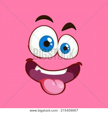 Crazy cartoon square emoticon. Emoticon expression. Vector stock.