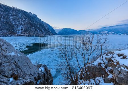 landscape in the Danube Gorges. Cazanele Mari seen from the Romanian side