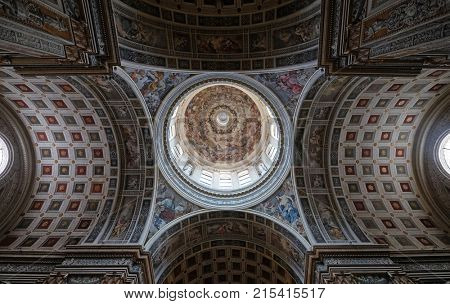 MANTUA, ITALY - JUNE 04: Frescoed dome of the basilica of Saint Andrew in Mantua, Italy on June 04, 2017.