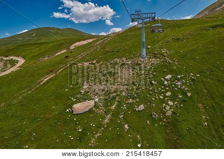 GODERDZI, ADJARA REGION, GEORGIA - 08 AUGUST 2017: New Cableway over majestic Adjaran mountain landscapes near Khulo village