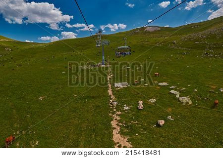 GODERDZI, ADJARA REGION, GEORGIA - 08 AUGUST 2017: New Cableway over majestic Adjaran mountain landscapes near Khulo village