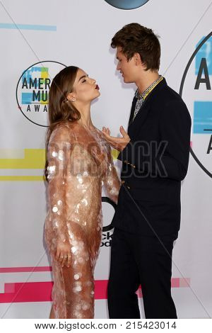 LOS ANGELES - NOV 19:  Violetta Komyshan, Ansel Elgort at the American Music Awards 2017 at Microsoft Theater on November 19, 2017 in Los Angeles, CA