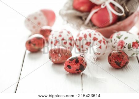 Easter Eggs On A Light Wood Background,