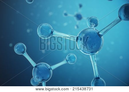3D illustration Atoms structure. Science or medical background with molecules and atoms. Medical background for banner or flyer. Structure at the atomic level.